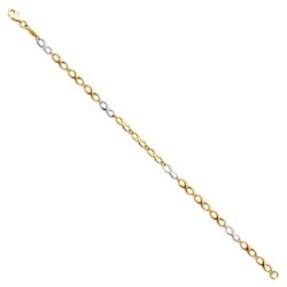 14K Gold 2 Tone CZ Infiniti Bracelet  7.25" inches - Picture 1 of 2